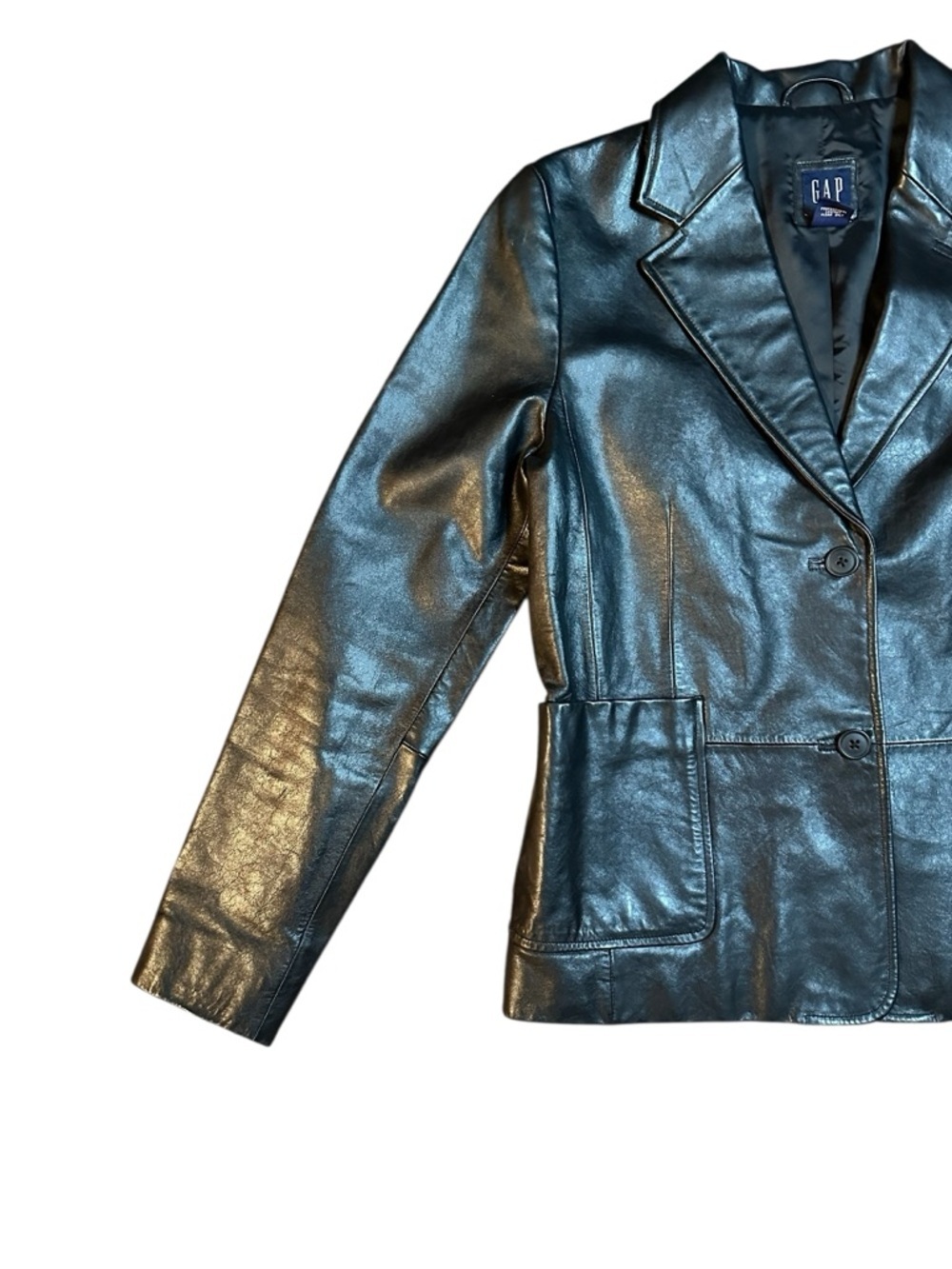 GAP Vintage Black Leather Blazer Jacket 10 - Picture 2 of 5